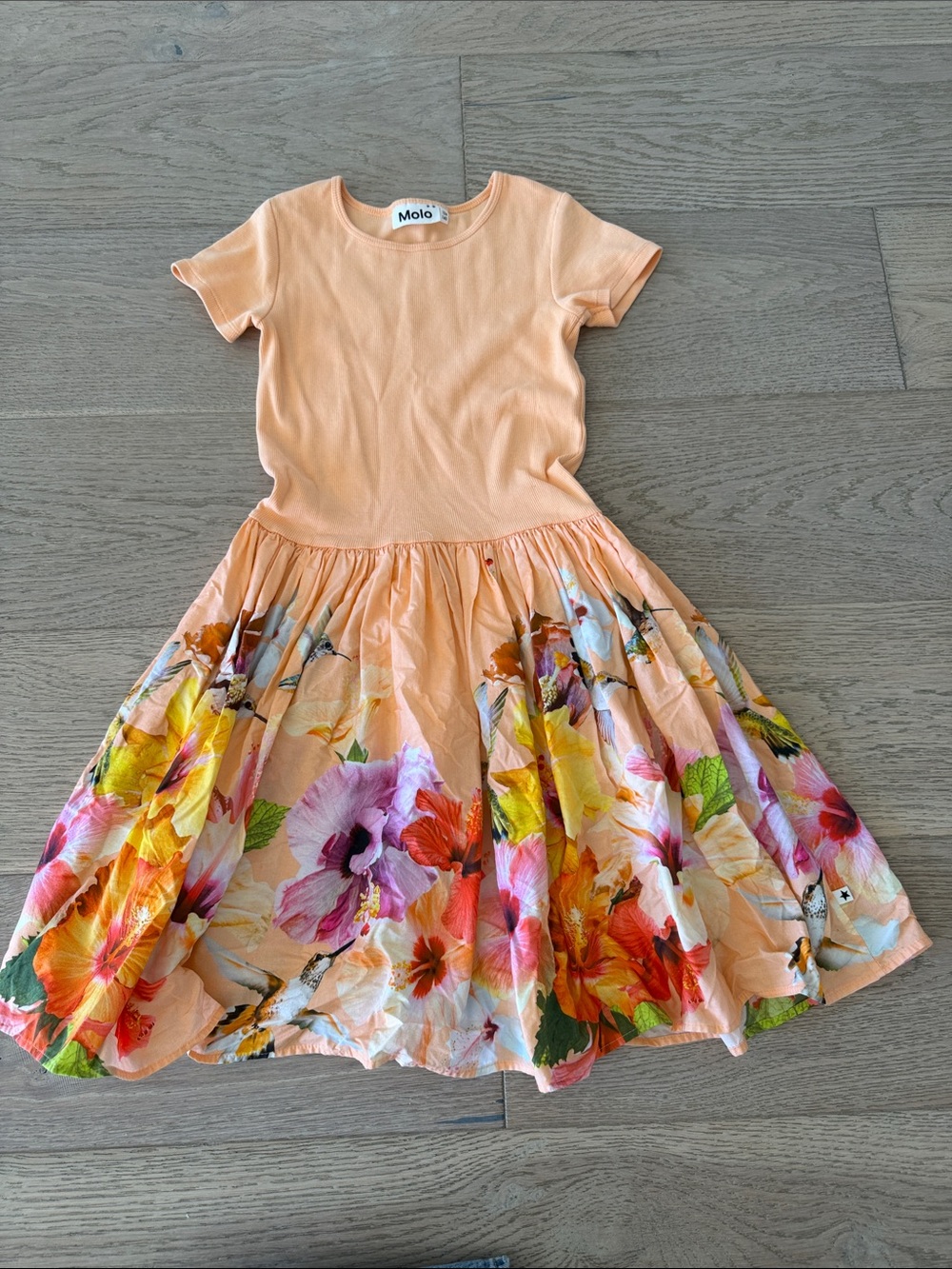 Molo Peach Floral-Print Short-Sleeve Dress